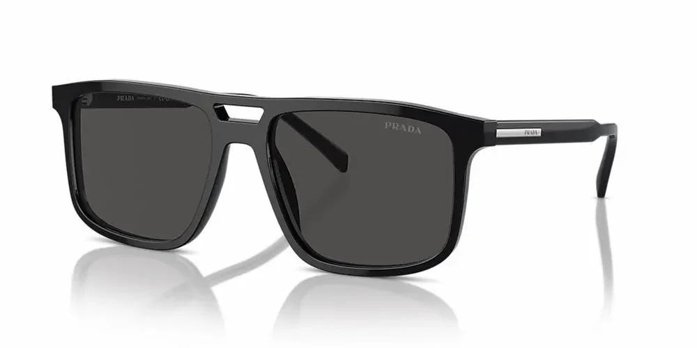 PRADA PR A22S 16K08Z Black Silver Logo Dark Grey Lens Sunglasses AUTHENTIC
